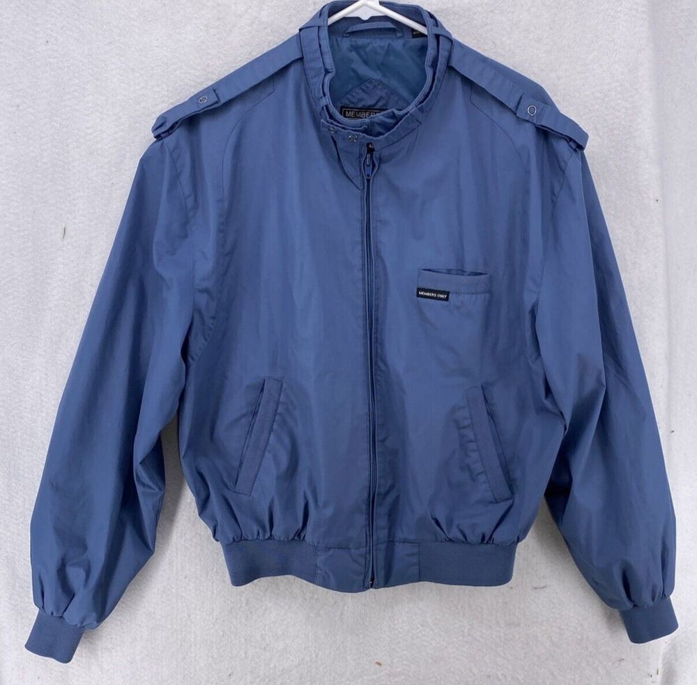 Vintage Members Only Jacket 42 Mens Large Blue Slate Racer Bomber Hong Kong Vtg
